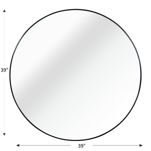 39 Inch Black Metal Framed Round Bathroom Mirror for Wall.
